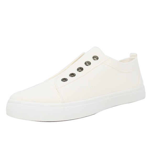 White Canvas Laceless Slip On Sneaker - Picture 4 of 6